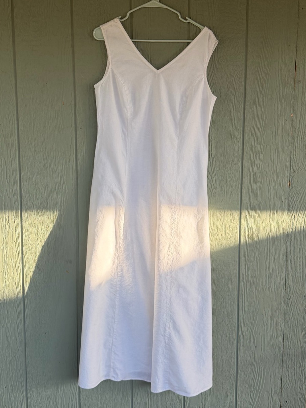 Vintage Linen Shift Dress White  Minimalist Sleeveless Size 12 Limited USA